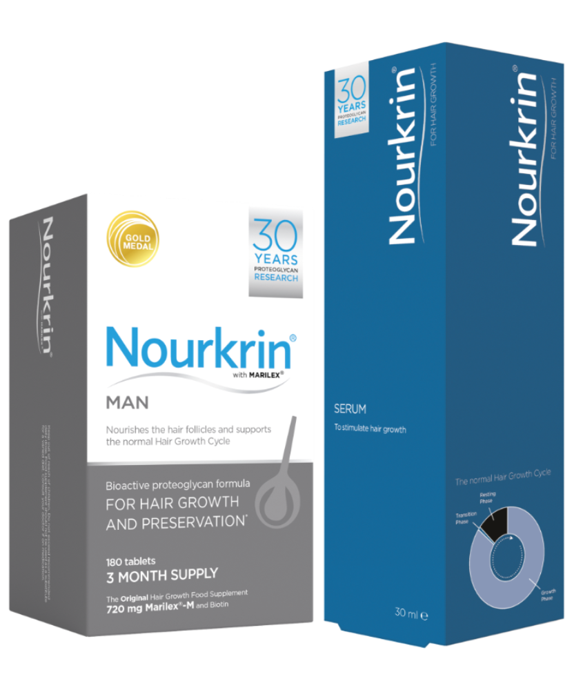 Pack of Nourkrin Man and a pack of Nourkrin serum