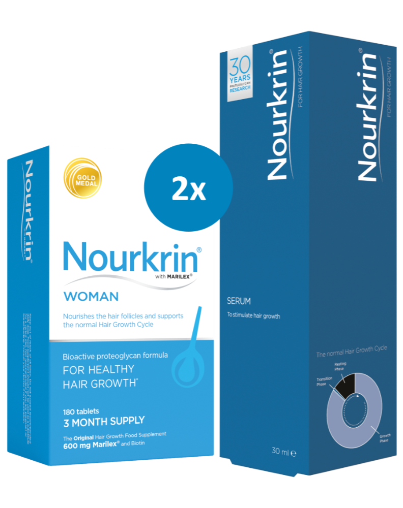 Nourkrin Woman with Nourkrin serum pack